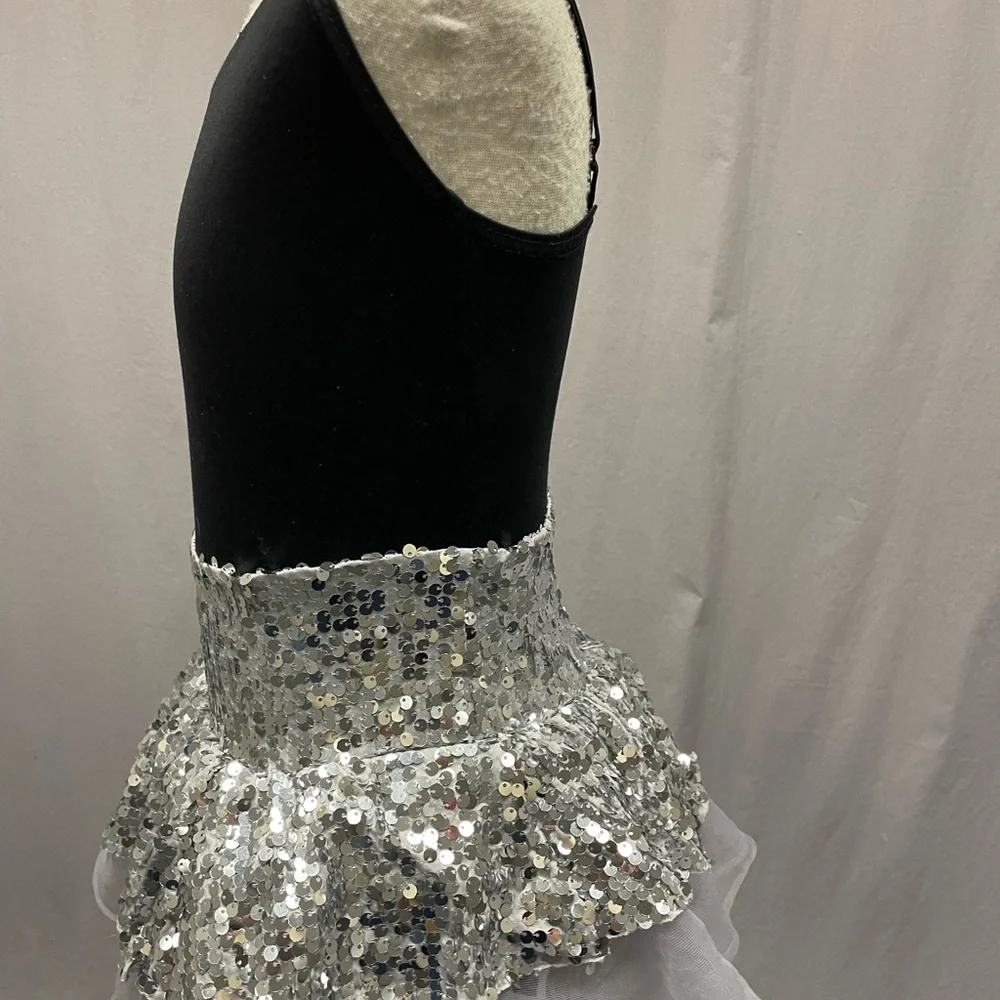 Weissman silver sequins dance dress black top size medium dance costume